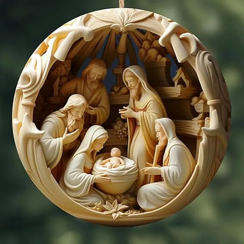 Ornement de Crèche de Noël 2023 - Rond, Naissance de Jésus, Décoration Religieuse pour Sapin, Souvenir, Cadeau pour Femmes et Hommes