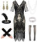 WILDPARTY 20er Jahre Kleid Roaring 20s Charleston Kleid, Flapper mit Dünn Ärmel Pailletten Perlen Fransen, Cocktailkleid 20er Jahre Accessoires, Vintage Mafia Kostüm Damen Fasching Karneval