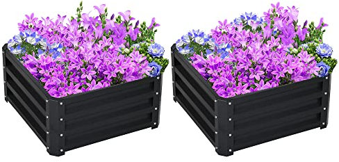 Outsunny Set of 2 Raised Garden Bed, Outdoor Planter Box with Galvanised Steel Frame for Growing Vegetables, Flowers and Herbs, 60 x 60 x 30.5 cm, Grey