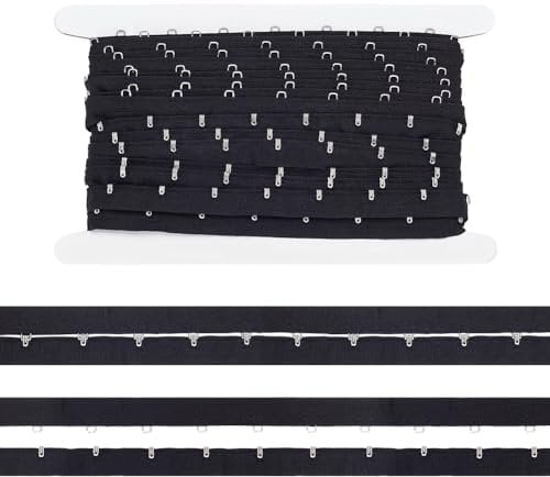 FINGERINSPIRE 3Yard/2.7m Pair Single Row Hook and Eye Tape Trim 28mm Wide Black Spacing Polyester Tape Ribbon with Hook and Eye Elastic Bra Band Tape Edge Trimming Ribbon for DIY Clothing Decorations