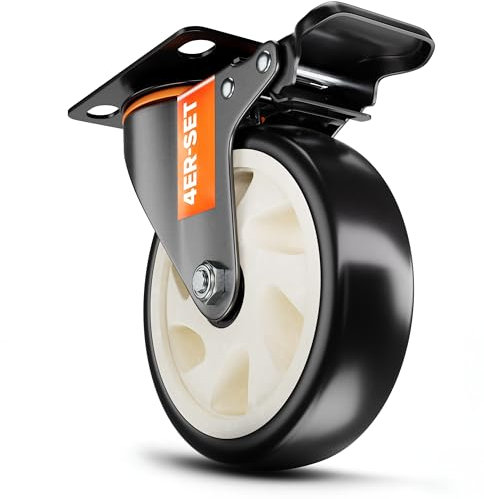 PEARWAY™ Roulettes pour charges lourdes, 125 mm, capacité de charge jusqu'à 680 kg, 4 freins, extra silencieuses et durables, roulettes pivotantes pour atelier, meubles et extérieur, roulettes de