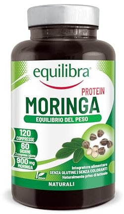 Equilibra, Moringa Protein, 900 mg per Dose, 120 Moringa Compresse Vegan per 2 Mesi, Integratore Moringa Oleifera, Titolato al 60% in Proteine, Equilibrio del Peso Corporeo e Metabolismo dei Lipidi