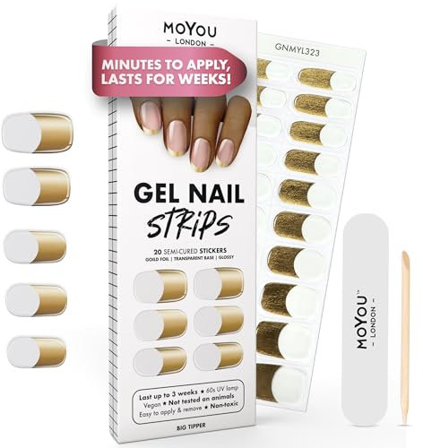 MOYOU LONDON Semi Cured Gel Nail Strips - 20 Pcs. Waterproof Gel Nail Wraps, Cures in Sunlight or UV/LED Lamp, Lasts Up to 2+ Weeks, Stretchable, Easy to Apply & Remove, Vegan & Cruelty-Free