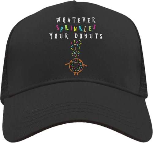 Whatever Sprinkles Your Donuts Trucker-Kappe mit Netzrücken, verstellbare Snapback-Mütze, lässig, Schwarz, Schwarz , Einheitsgröße