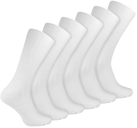 Sock Snob 6er Pack Herren Socken Gerippt Baumwolle Atmungsaktiv Socken mit Komfortbund (39-45, Weiß)