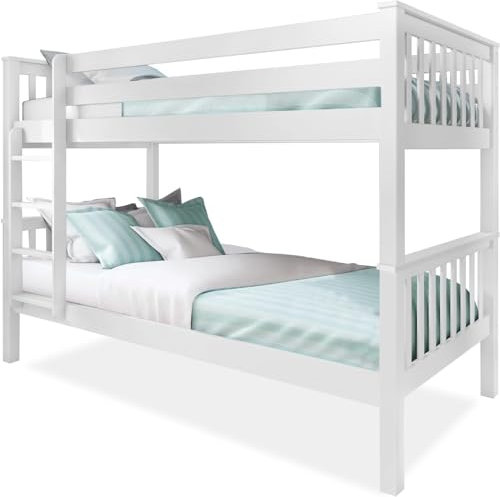 Double Bunk Bed, Twin Sleeper Kids Beds, Detachable Bunk Beds For Kids, 3ft Single Double Wooden Bed Frame with Ladder, White Bunk Beds for Adults, Childrens Beds (L198 cm X W98 cm X H144cm)