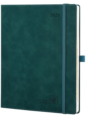 POPRUN Kalender 2025 Buchkalender Softcover mit PU-Leder, ca. A4 (26,5 x 21,5 cm) - Terminplaner, Wochenplaner Notizbuch (Jan.2025-Dez.2025) mit 100 GSM Papier - EU-25-C6NLK7-PTL