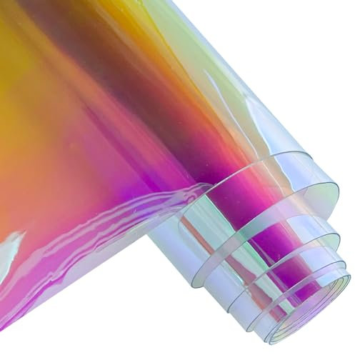 ONEART | Holographische schillernde PVC-Folie, 40×135 cm Transparentes Vinyl-Gewebe für Taschen DIY-Dekor-Projekte-Schillernd Rosa