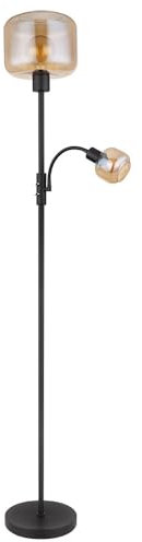 Stehlampe Stehleuchte Wohnzimmerlampe Deckenfluter Schlafzimmerlampe Beistellleuchte, Metall Glas amber schwarz, Flexo-Spot getrennt schaltbar, 1x E14 1x E27, H 165 cm