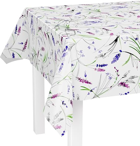 LILENO HOME Tischdecke abwaschbar als Meterware 180x140cm (Schnittkante) in Lavendel Motiv - Wachstuchtischdecke wasserabweisend ideal als Tischtuch o. Tischläufer für Bierzeltgarnitur