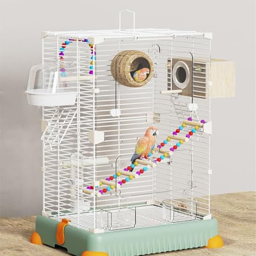 61 cm Kleiner Quadratischer Vogelkäfig Aus Metall, Papageienkäfig, Vogeltransportkäfig, mit Vogelstehstab, Schaukel, Wasserspender, für Wellensittiche, Zebrafinken Und Andere Kleine Vögel