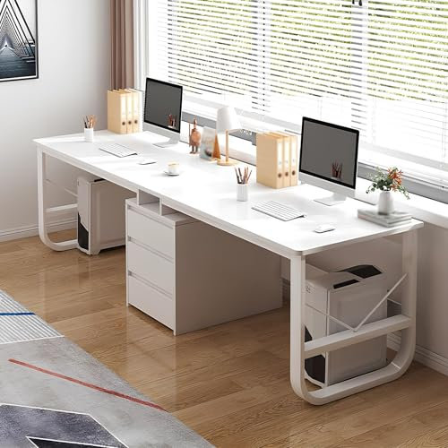 Bureau Pour Deux Personnes Avec Tiroirs - Table d'Ordinateur de Jeu Double en Bois Industriel - Extra Long Pour Bureau à Domicile (Blanc, 78.7*1)