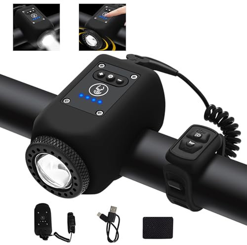 TINGSING Clacson Elettronico Della Bicicletta con Luce, Mini Campanelli Elettrico Bici a 6 Suoni, Faro Ricaricabile USB-C E-Bell, Volume Regolabile/4 Modalità di Illuminazione/Resistente all'acqua