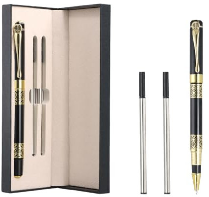 0,5 mm Business Metall Kugelschreiber, Luxus Rollerball Stift mit 2 Minen Schwarze Tinte, Signaturstift Glattes Schreiben, Tintenroller Geschenkset für Männer & Frauen