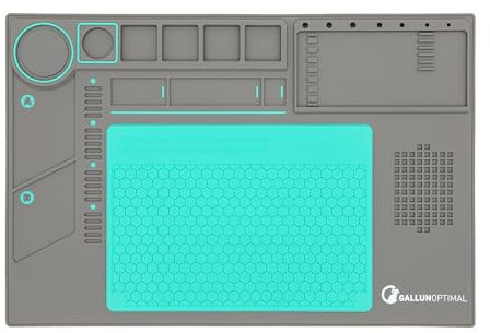 GALLUNOPTIMAL Arbeitsunterlage mit ESD Silikoneinlage bis 500°C hitzebeständig – Bauteil- und Werkzeugorganizer – Magnetteil – für Lötarbeiten/Reparaturen - 45x30 cm – rutschfest