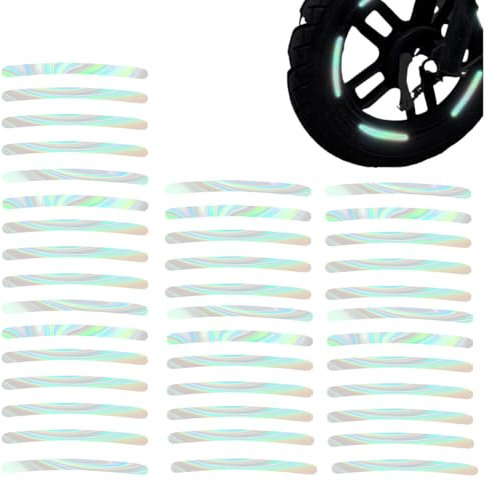 BQRKOTM 40 Piezas Pegatinas Llantas Moto Auto, Luminoso Adhesivos per llantas Auto, Pegatinas llantas Moto, 9cm*0.7cm, Accesorios Moto/Auto (Láser colorido)