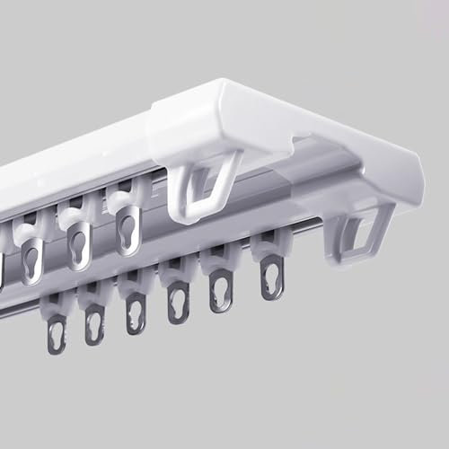 UQACHG Metall-Vorhangschienensystem 1 2 3 4 5 6 m, Raumteiler-Deckenmontage, verbundene Doppelvorhangschiene, Gardinenstange für den Balkon im Homeoffice,White-360cm/141.7in