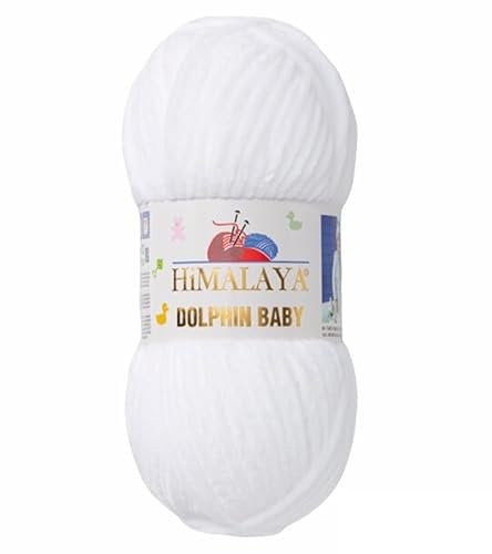 Himalaya Dolphin Baby Wolle Garn Baumwolle Strickwolle zum Stricken häkeln super Bulky Chenille Garn Wolle Strickgarn 100g 120m Polyester Elomnia (80301 Weiss)