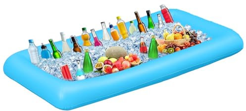 Aufblasbare EIS-Servierbar mit Abflussstöpsel – Kühlwanne für Buffets, Getränke & Partys – Inflatable Cooler (132 x 61 x 13 cm, Blau)