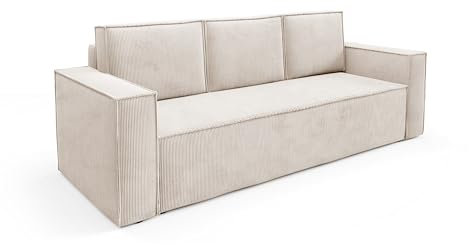 Corda Sofa Cord Schlaffunktion automatisch DL + Bedkasten Schlaffläche: 204×144 cm Kordsofa (poso 105 - Creme)
