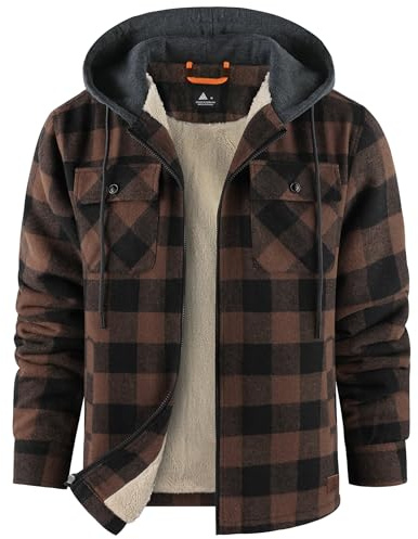 zitysport Holzfällerjacke Gefüttert Herren Hemdjacke Sherpa Fleece Kariert Jacke Fleecefutter Mantel Flanelljacke Outdoor Kapuzenjacke Kariert Männer Winterjacke mit Kapuze Sweatjacke