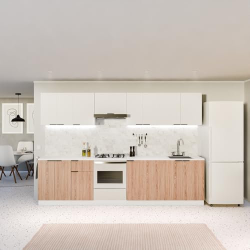 Blumfeldt Mueble Auxiliar de Cocina - Armario para Campana Extractora con Tablero de Partículas 16mm, Tiradores de Aluminio Mate, Bisagras de Cierre Suave, Blanco-Roble