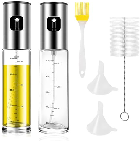 Fuonmka 2 Pcs Oil Sprayer for Cooking, 100 ml Glass Oil Spray Bottle, Olive OilDispenser with Scale for Kitchen, Salad, Barbecue, Baking