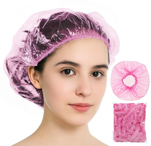 100 Pcs Disposable Shower Caps, Waterproof Shower Cap Essential For Home, Hotel, Travel - pink