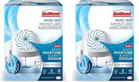 UniBond AERO 360º Moisture Absorber, 1 Device incl. 1 Refill Tab 450g, Ultra-Absorbent Dehumidifier, Helps to Prevent Condensation, Mould & Musty Smells, Recyclable, Refillable Condensation Absorber