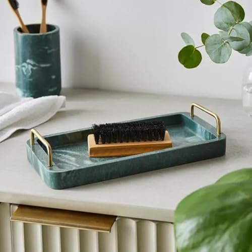 New Green Marble Resin Bathroom Tray – Decorative Deep Green Storage with Chic Marble Effect, Durable Resin Build M-14 (Tray)