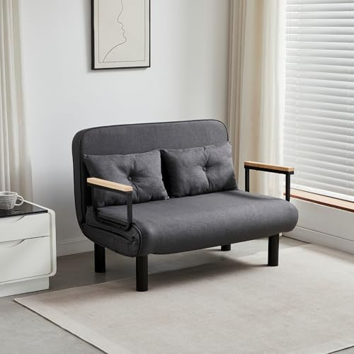 mcc direct 4 in 1 Folding Double Sofa Bed Convertible Lounge Sleeper Chair with Adjustable Backrest and 2 Tufted Cushions, Sleeper Recliner Armchair for Living Room, Bedroom, Guest Room (Grey)