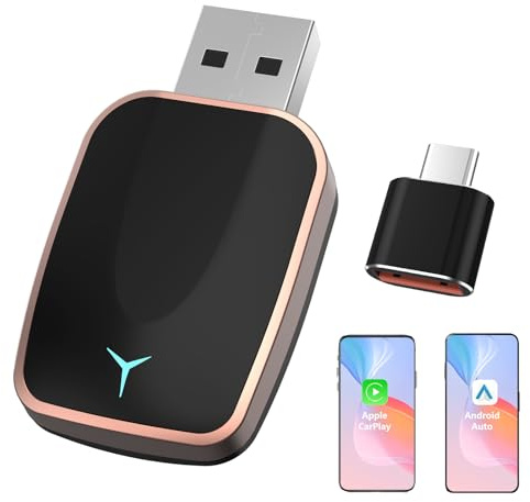 Lafisun Carplay Wireless Adapter, Plug and Play Android Auto Wireless Adapter Kabellose Umwandlung via USB/Type-C, für Fahrzeuge mit Kabelgebundenem CarPlay, Unterstützt iOS 10+ & Android 11+