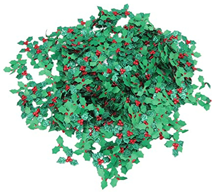 Bonbela 1000 PCs Künstliche Stechpalme Beeren mit Grünen Blättern Lebensee Details Hellfarbene Weihnachtsdekoration für Girlanden