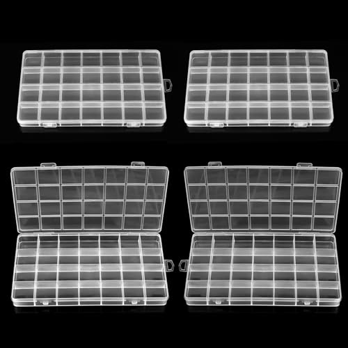 4 Scatole Portaoggetti in Plastica,Scatola Trasparente con Coperchio,Porta Minuteria Plastica,Scatole Trasparenti Organizer con 28 DivisoriScatola di Smistamento per Piccoli Oggetti Gioielli Perline