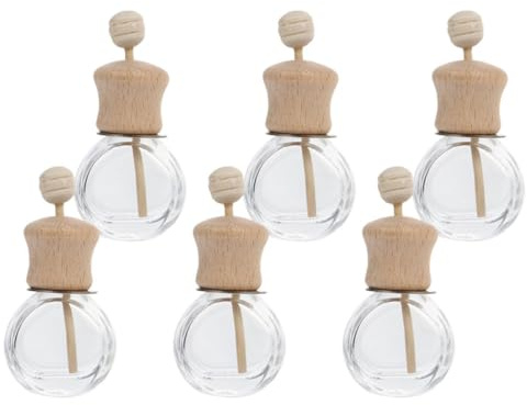 Healvian Kompakter Aromadiffusor Einfach zu Tragen aus Glas und Holz 6 Stück-pack mit Clipverschluss 10ml Wiederverwendbarer Duftzerstäuber für Auto und Klimaanlage