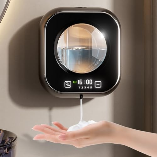 Seifenspender Automatisch,320ML Elektrischer Seifenspenders Wandbefestigung,USB Wandmontage Handseifenspender mit 5 einstellbaren Stufen,Desinfektionsspender für Bad,KüChe(Schwarz,Schaum)