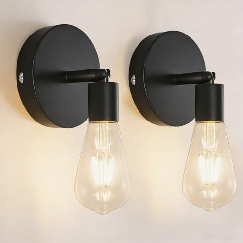 Gbood 2 Pack Black Industrial Wall Lights, Vintage E27 Wall Lamps, Metal Vintage Wall Sconce Lights for Bedroom Living Room Kitchen Hallway (Bulb Not Included)