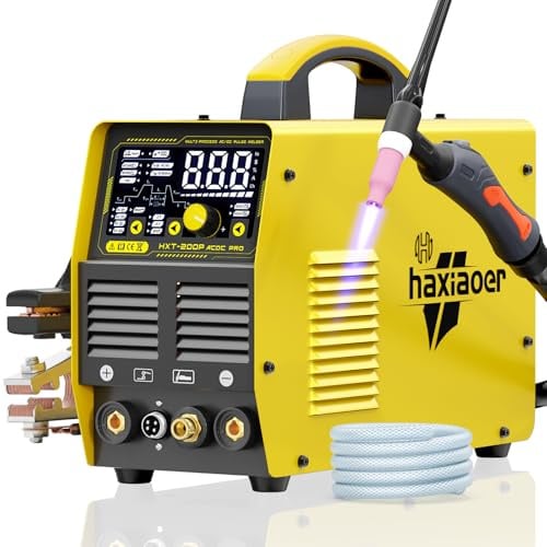 HAXIAOER AC DC TIG Saldatore 240 V con impulso, [Ampio display a LED] 200A Inverter digitale AC Pulse TIG/AC TIG/DC Pulse TIG/HF TIG/ARC/SPOT Saldatrice TIG in alluminio HXT200P AC DC Pro