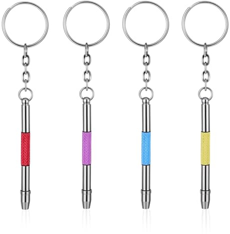 4 Pcs Mini Glasses Screwdriver, Precision 4-in-1 Eyeglass Repair Kit Keychain Glasses Multifunctional Stainless Steel Screwdriver with Screws for Tightening, Door Knob, Sunglass, Electronics, 4 colors
