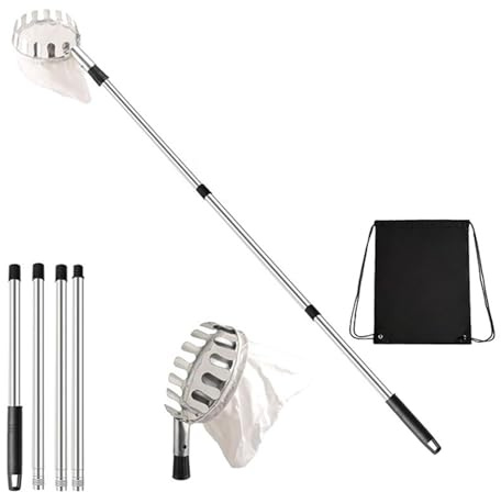 Adjustable Length Fruit Harvest Handle Commercial Grade Stainless Steel Construction Lightweight Design for Park Farm Home Gardening High Reach Fruit Pickers for Trees