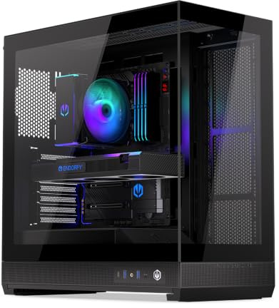 ENDORFY Fishtank 6000 Flex, PC-Gehäuse ATX E-ATX Gaming, Panorama-Design aus gehärtetem Glas, USB-C, Unterstützung für 2x 360 mm Kühlung, bis zu 9 Lüfter, GPU bis 445 mm, modernes schwarzes Computerge