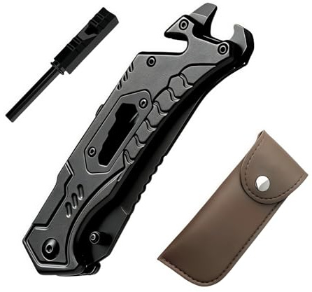 Survival Fire Steel, 5-in-1 Pocket Folding Multi Tool, Magnesium Ferrocium Rod Firesteel with Scale Scraper & Whistle, Outdoor Emergency Survival Tool for Travelling Camping
