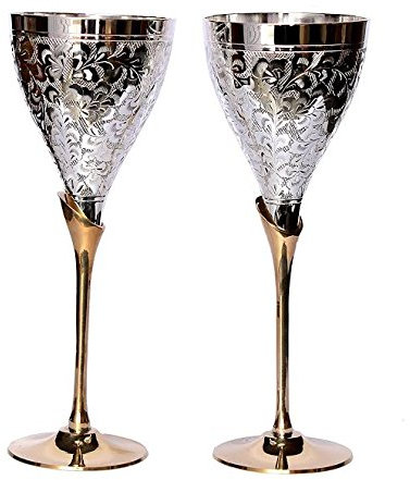 Zap Impex Schöne Messing versilbert Celebration Kelche 2er Set mit rot Samt-Box (9 Höhe)