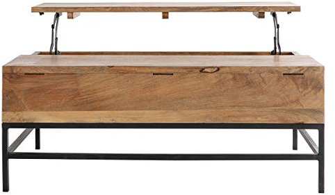 Miliboo Table Basse relevable Industrielle Bois Clair manguier Massif et métal Noir L110 cm YPSTER