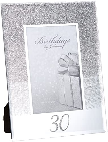 Juliana 30th Birthday 4 x 6 Glitter Mirrored Glass Frame, 30 design, Silver
