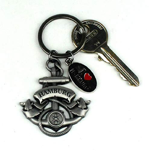 Buddel-Bini Versand Schlüsselanhänger Anker mit Tau Hamburg Banderole Kompass Silber Titan Mitbringsel Deko Souvenir