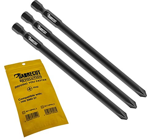 3 x SabreCut SC116PH2_3 116 mm PH2 Compatible avec Hilti SMD 57 SMD57 116/4 1/2 Autofeed Assemblé Tournevis pour cloisons sèches Pistolet Embout Phillips No.2 Heavy Duty