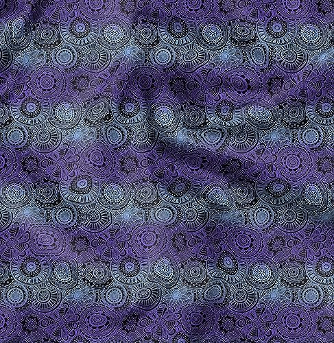 Soimoi Lila Baumwolljersey Stoff kunstlerische Blute Mandala Stoff Meterware 58 Zoll breit
