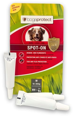 bogaprotect SPOT ON Hund - Floh und Zeckenschutz für Hunde - 10-20 kg - Zeckenmittel für Hunde - Natürlicher Zeckenschutz für Hunde - UBO0352 - Vorrat für 12 Wochen