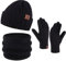 Bequemer Laden Herren Winter Warm Mütze Loop Schal und Touchscreen Handschuhe Set mit Fleece Gefütterte Thermo Wintermütze Strickmütze Schlauchschal Winterhandschuhe Geschenk für Männer, A Schwarz